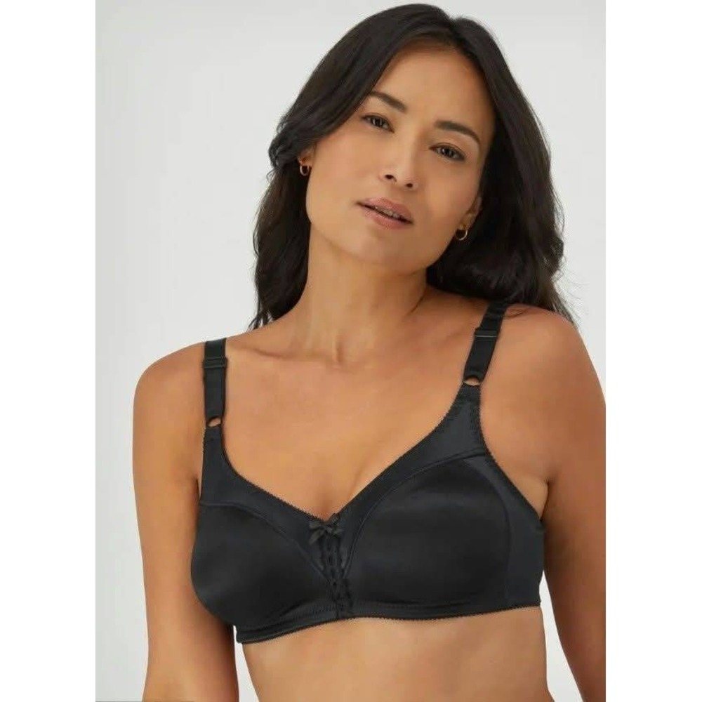 36DD Bali Double Support Wireless Bra Black with Lace and Bow Detail T Shirt Bra